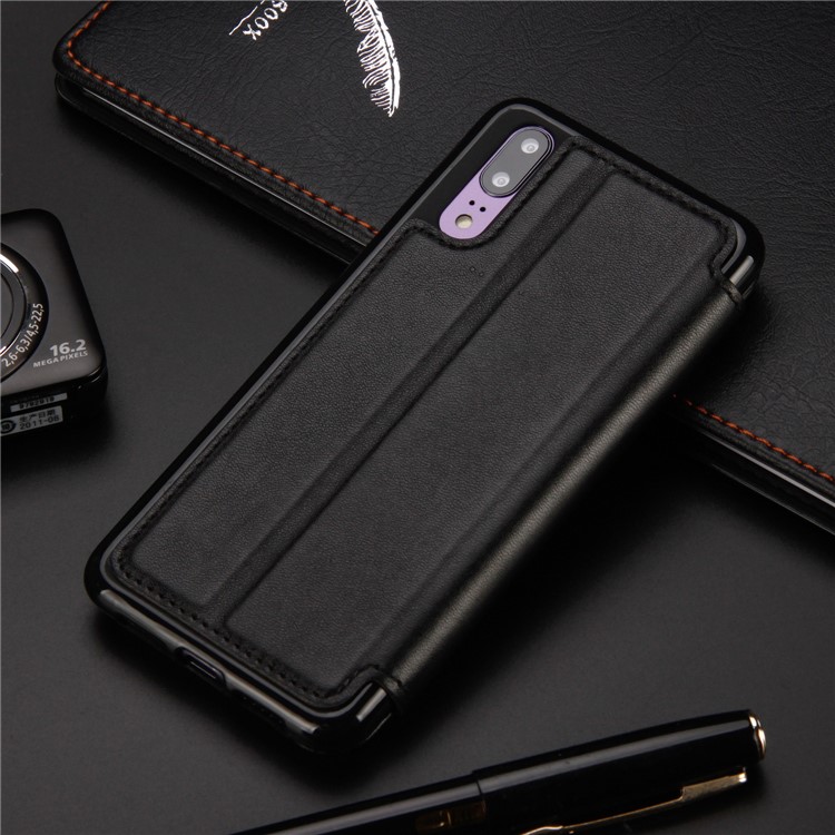 Stitching Rhombus Crown Leather Stand Case with Card Slots for Huawei P20 - Black-2