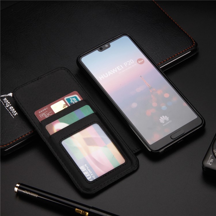 Stitching Rhombus Crown Leather Stand Case with Card Slots for Huawei P20 - Black-3