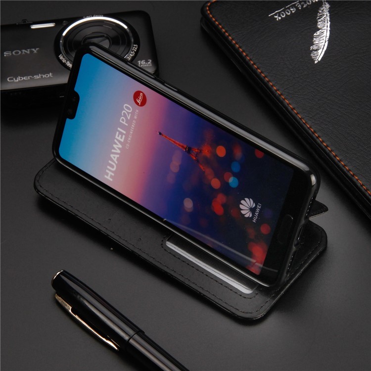 Stitching Rhombus Crown Leather Stand Case with Card Slots for Huawei P20 - Black-4
