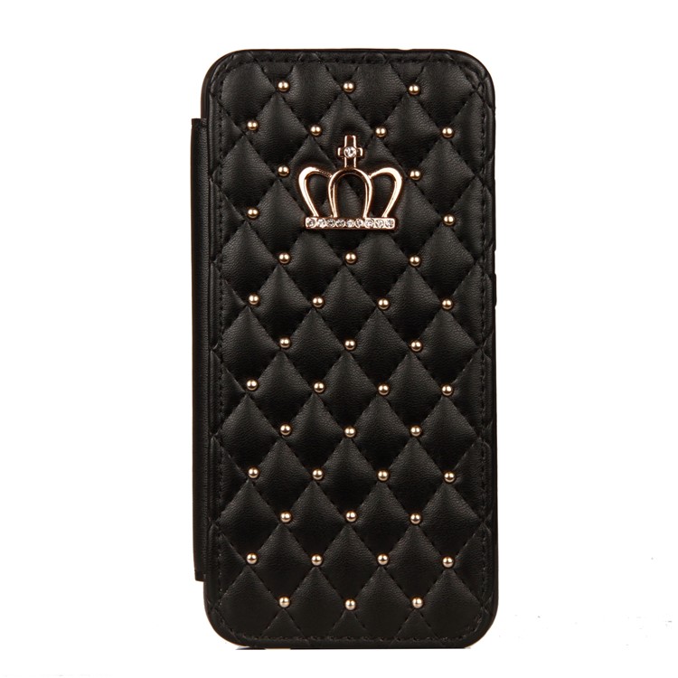 For Huawei P20 Lite / Nova 3e (China) Stitching Rhombus Crown Card Holder Stand Leather Case - Black-2