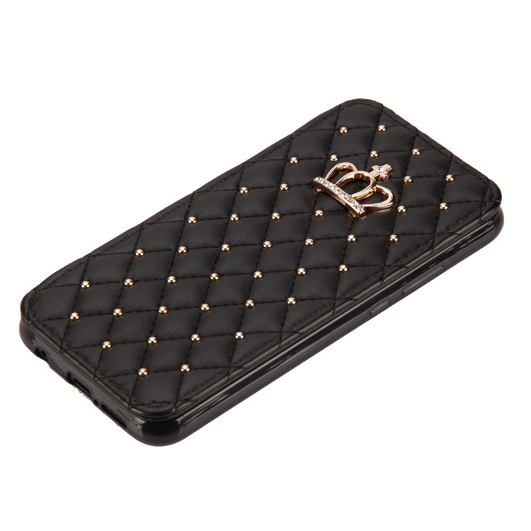 For Huawei P20 Lite / Nova 3e (China) Stitching Rhombus Crown Card Holder Stand Leather Case - Black-4