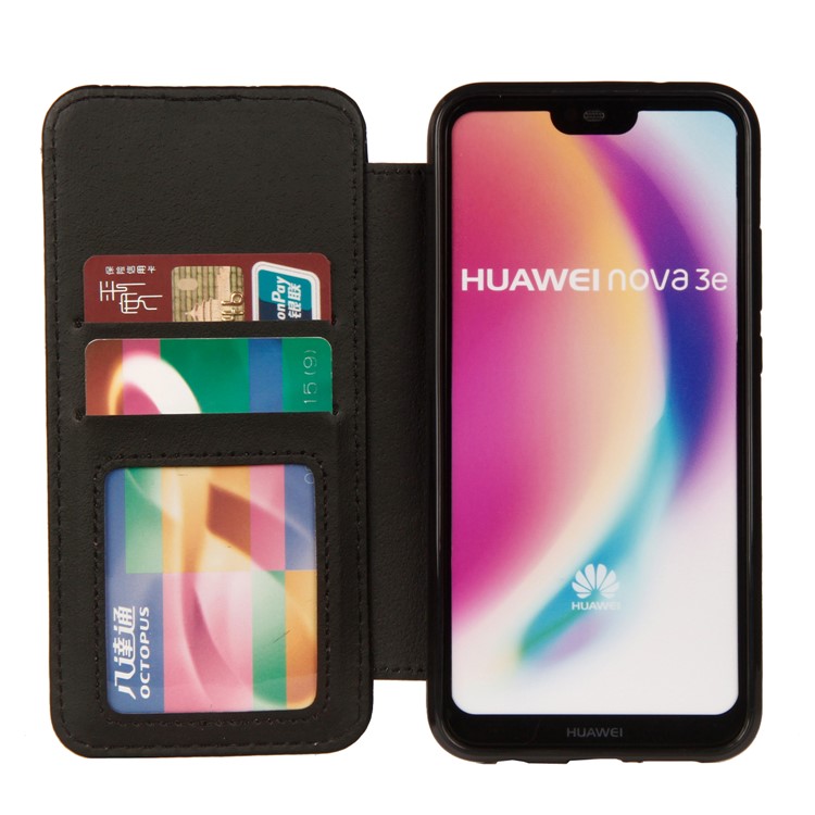 For Huawei P20 Lite / Nova 3e (China) Stitching Rhombus Crown Card Holder Stand Leather Case - Black-5