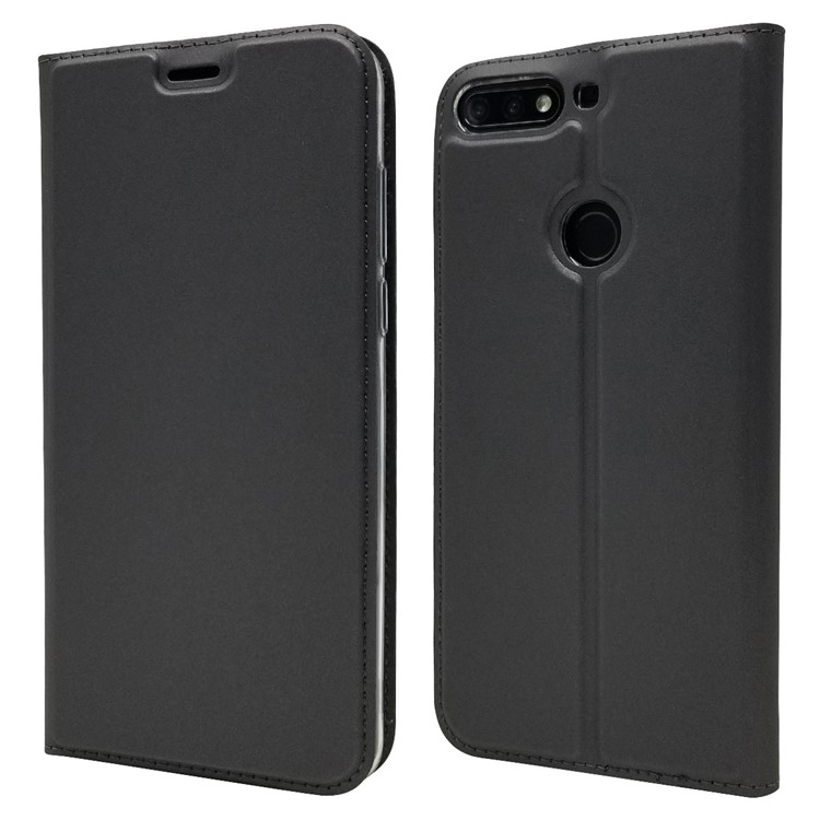 Auto-absorbed Stand Leather Card Holder Phone Case for Huawei Honor 7C / Enjoy 8 - Black-1
