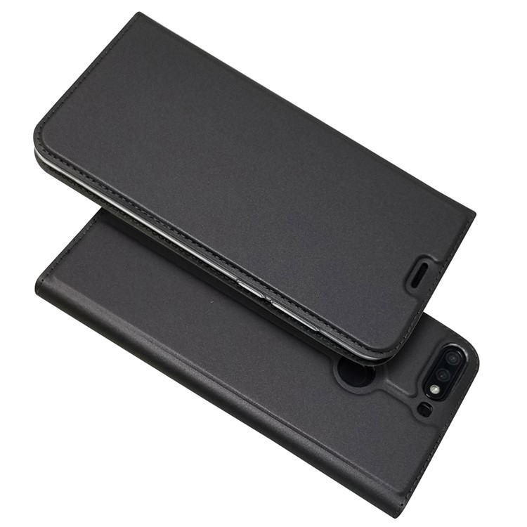 Auto-absorbed Stand Leather Card Holder Phone Case for Huawei Honor 7C / Enjoy 8 - Black-2