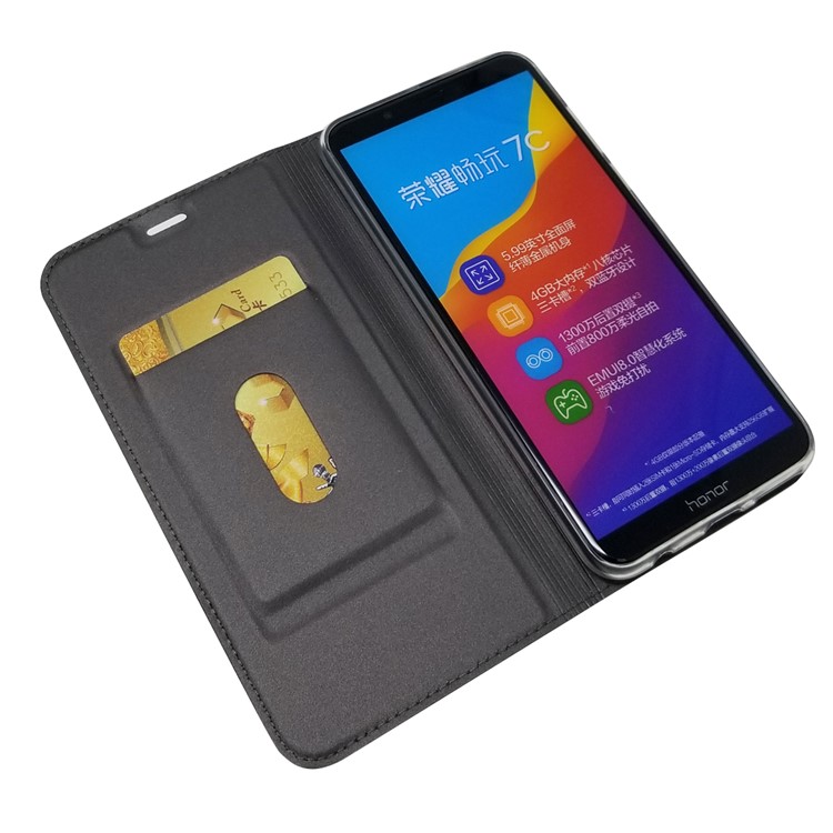 Auto-absorbed Stand Leather Card Holder Phone Case for Huawei Honor 7C / Enjoy 8 - Black-5