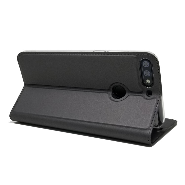Auto-absorbed Stand Leather Card Holder Phone Case for Huawei Honor 7C / Enjoy 8 - Black-6