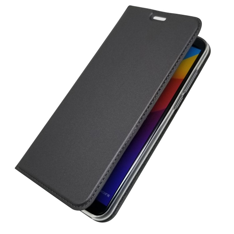 Auto-absorbed Stand Leather Card Holder Phone Case for Huawei Honor 7C / Enjoy 8 - Black-7