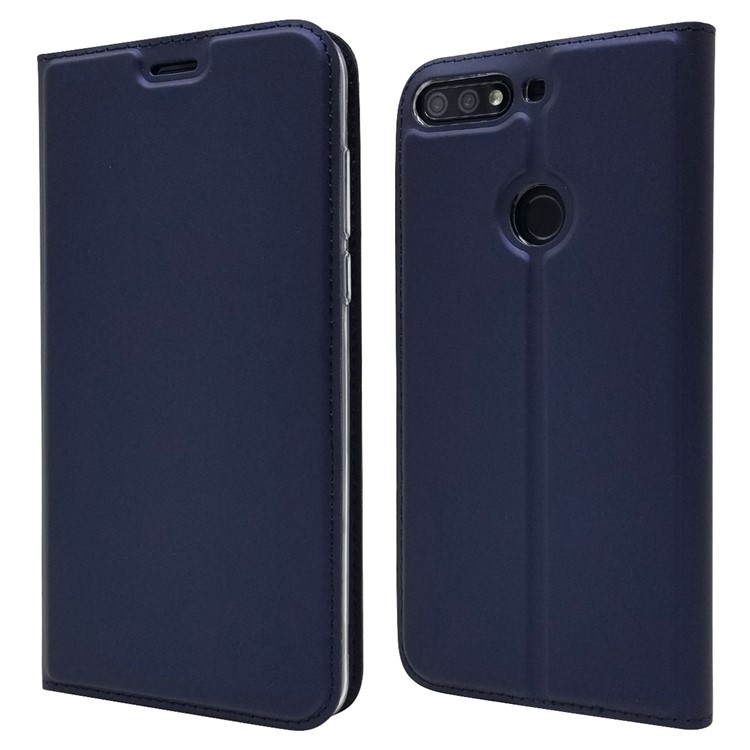 Auto-absorbed Stand Leather Card Holder Mobile Cover for Huawei Honor 7C / Enjoy 8 - Dark Blue-1