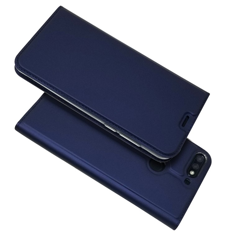 Auto-absorbed Stand Leather Card Holder Mobile Cover for Huawei Honor 7C / Enjoy 8 - Dark Blue-2