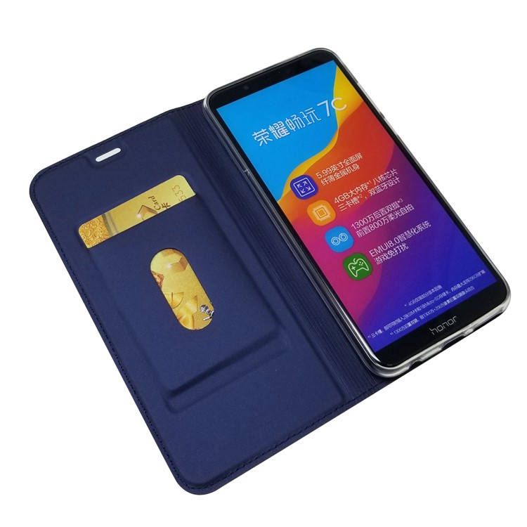 Auto-absorbed Stand Leather Card Holder Mobile Cover for Huawei Honor 7C / Enjoy 8 - Dark Blue-5