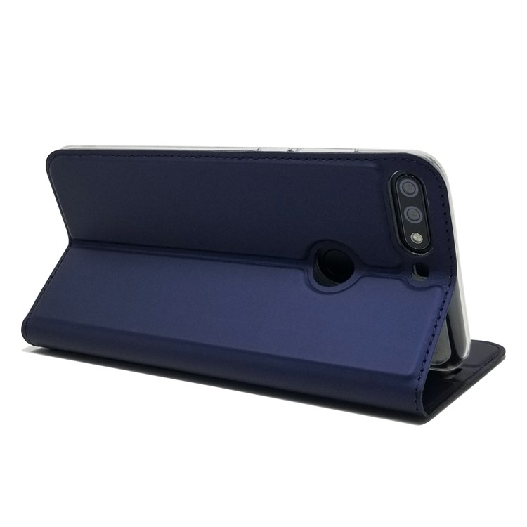 Auto-absorbed Stand Leather Card Holder Mobile Cover for Huawei Honor 7C / Enjoy 8 - Dark Blue-6