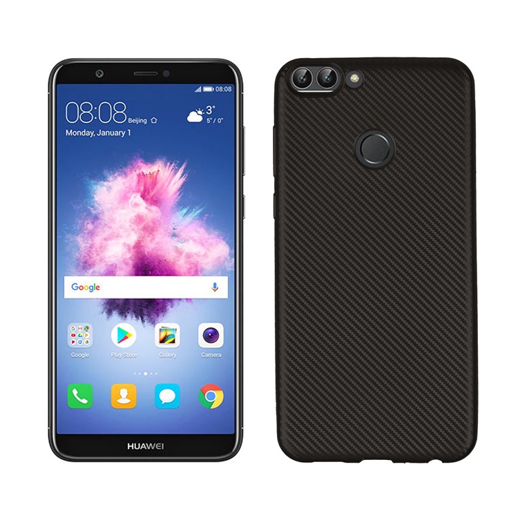 Carbon Fiber Texture Soft TPU Back Phone Case for Huawei P Smart/Enjoy 7S - Black-1