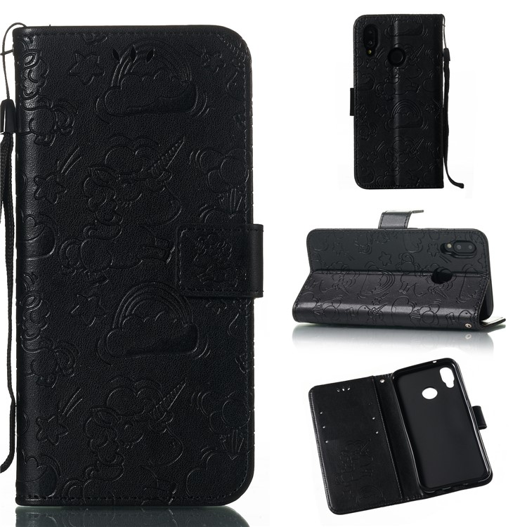 Imprint Unicorn Wallet Stand Leather Case with Strap for Huawei P20 Lite/Nova 3e - Black-1