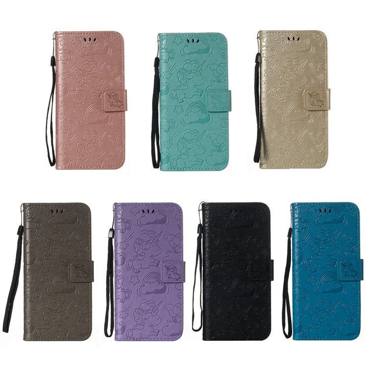Imprint Unicorn Wallet Stand Leather Case with Strap for Huawei P20 Lite/Nova 3e - Black-10