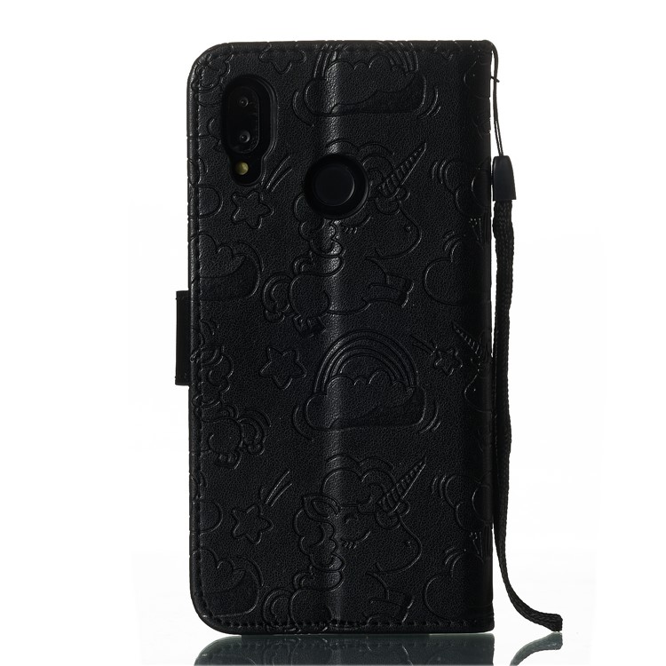 Imprint Unicorn Wallet Stand Leather Case with Strap for Huawei P20 Lite/Nova 3e - Black-2