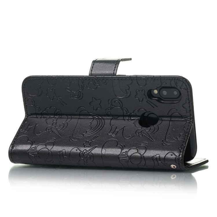 Imprint Unicorn Wallet Stand Leather Case with Strap for Huawei P20 Lite/Nova 3e - Black-4