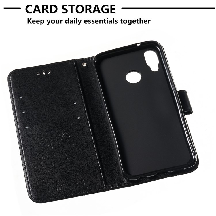 Imprint Unicorn Wallet Stand Leather Case with Strap for Huawei P20 Lite/Nova 3e - Black-6