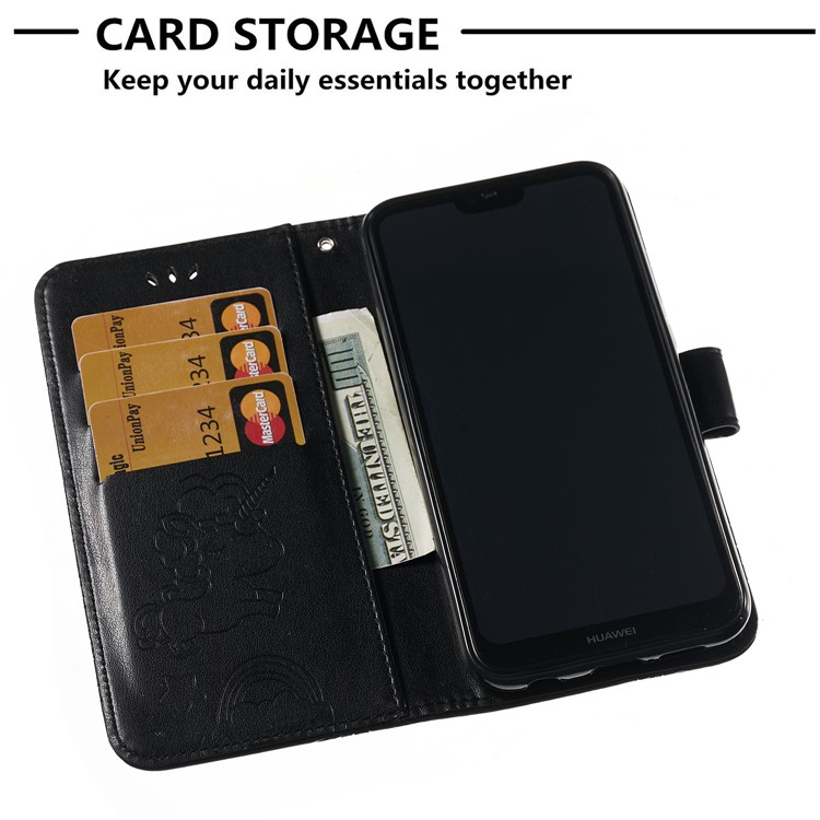 Imprint Unicorn Wallet Stand Leather Case with Strap for Huawei P20 Lite/Nova 3e - Black-7