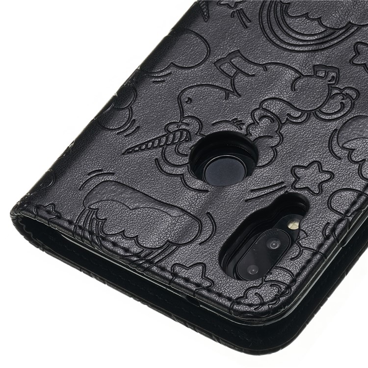Imprint Unicorn Wallet Stand Leather Case with Strap for Huawei P20 Lite/Nova 3e - Black-9