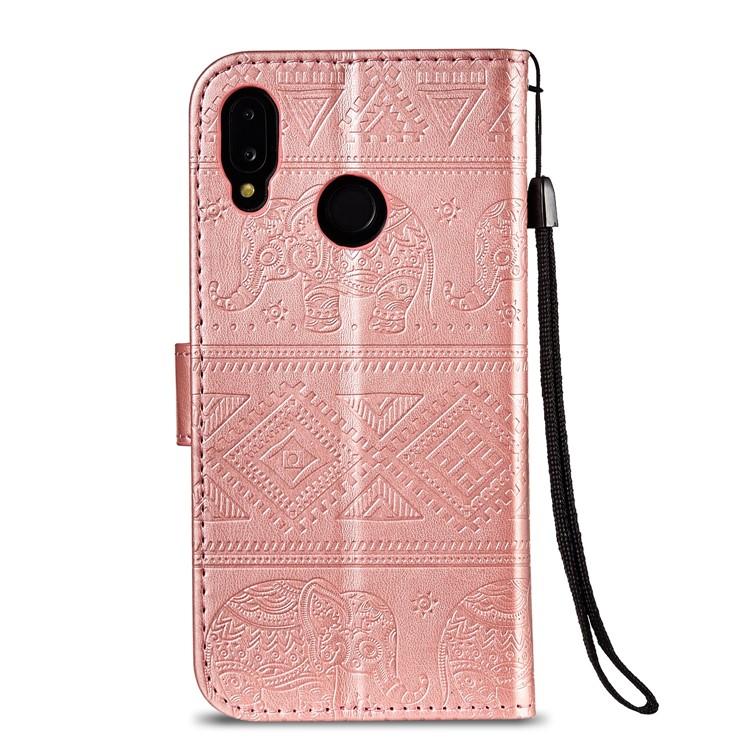 Imprinted Elephant Magnetic Leather Wallet Case for Huawei P20 Lite / Nova 3e (China) - Rose Gold-3