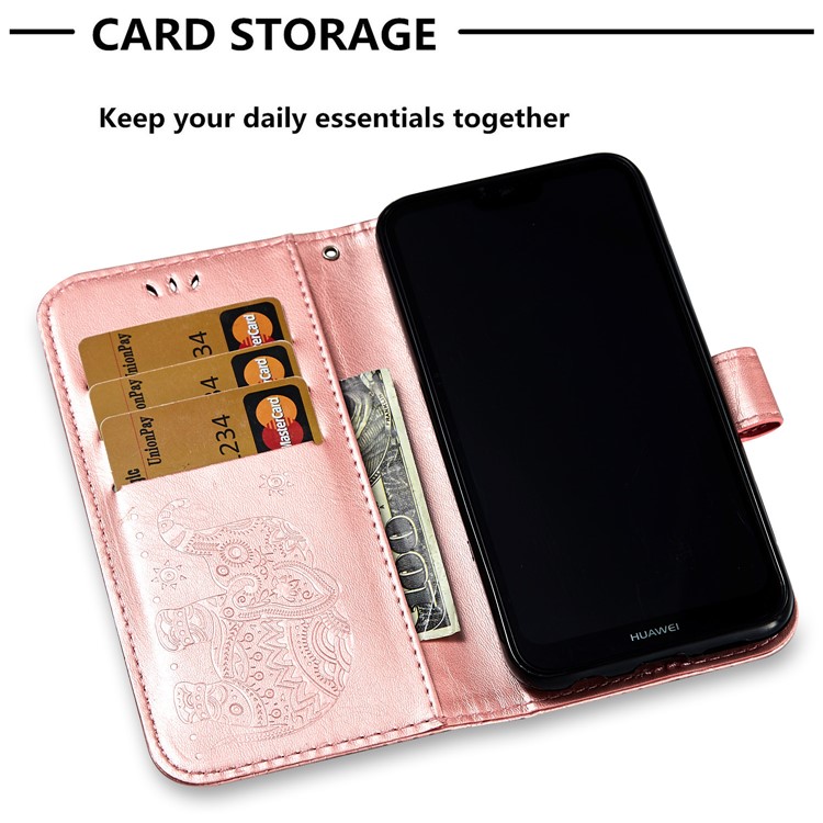 Imprinted Elephant Magnetic Leather Wallet Case for Huawei P20 Lite / Nova 3e (China) - Rose Gold-6