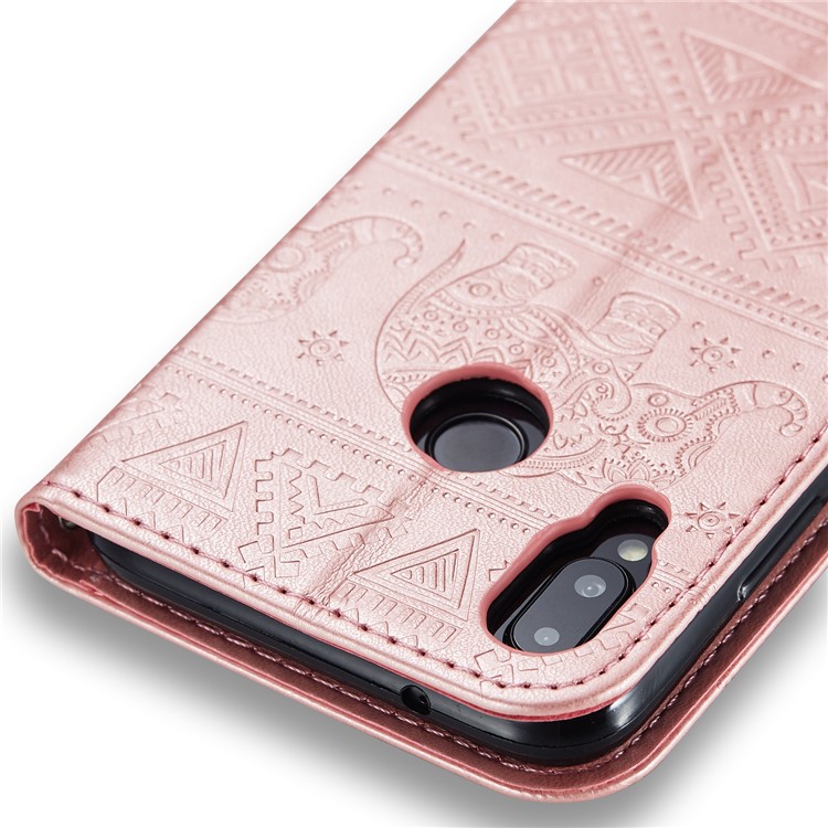 Imprinted Elephant Magnetic Leather Wallet Case for Huawei P20 Lite / Nova 3e (China) - Rose Gold-9