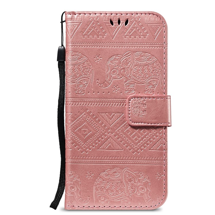 Imprint Elephant Leather Wallet Case for Huawei P Smart / Enjoy 7S - Rose Gold-2