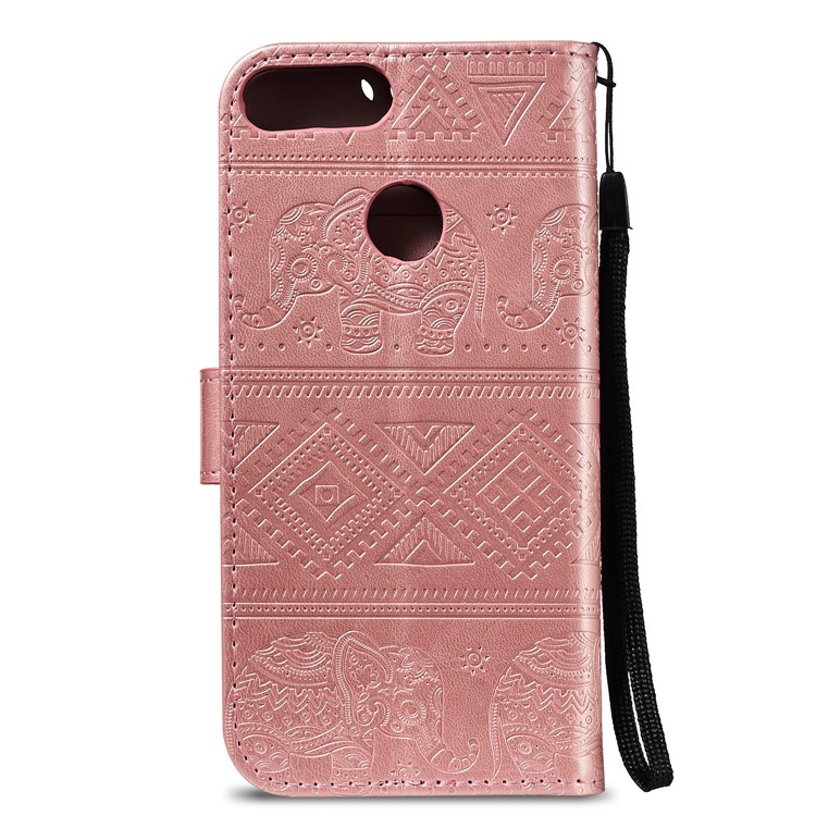 Imprint Elephant Leather Wallet Case for Huawei P Smart / Enjoy 7S - Rose Gold-3