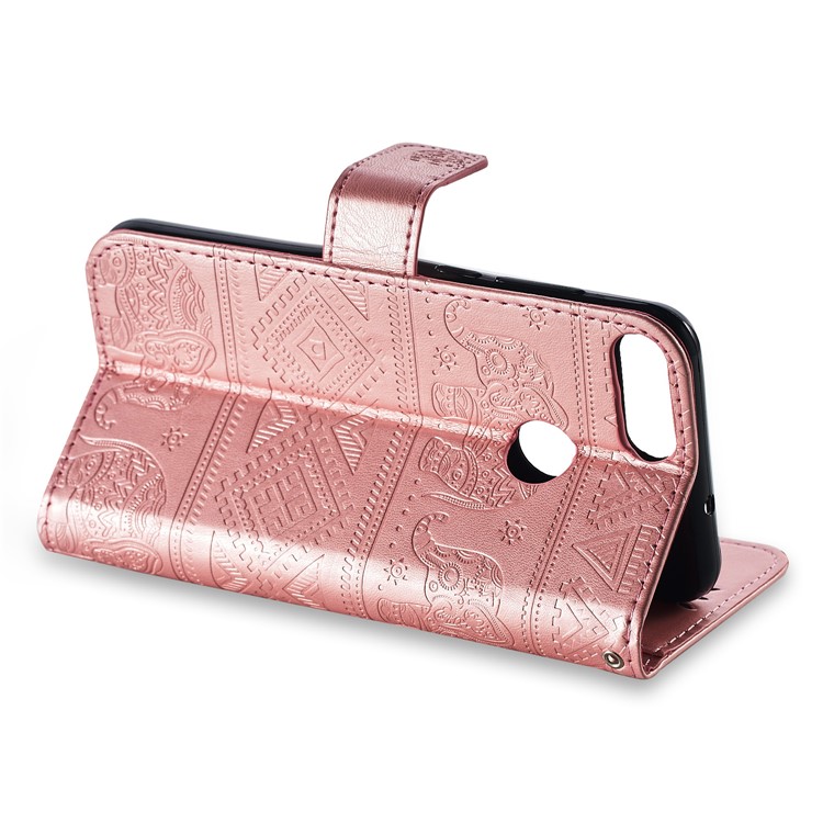 Imprint Elephant Leather Wallet Case for Huawei P Smart / Enjoy 7S - Rose Gold-4