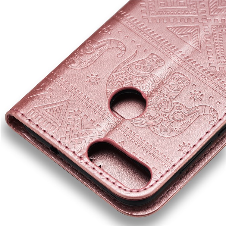 Imprint Elephant Leather Wallet Case for Huawei P Smart / Enjoy 7S - Rose Gold-7