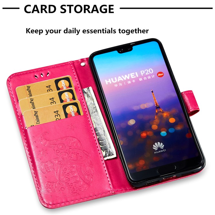 Imprint Elephant Leather Wallet Case for Huawei P20 - Rose-2