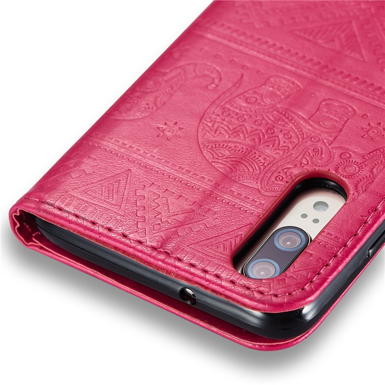 Imprint Elephant Leather Wallet Case for Huawei P20 - Rose-6
