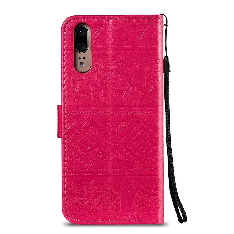 Imprint Elephant Leather Wallet Case for Huawei P20 - Rose-8
