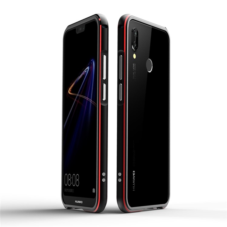Screw Lock Electroplated Aluminium Alloy Bumper for Huawei P20 Lite/Nova 3e (China) - Black / Red-1