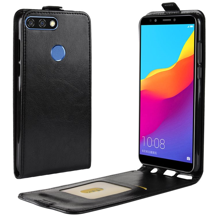 For Huawei Honor 7C / Enjoy 8 Crazy Horse Texture Vertical Flip Leather Protection Case with Card Slot - Black-1