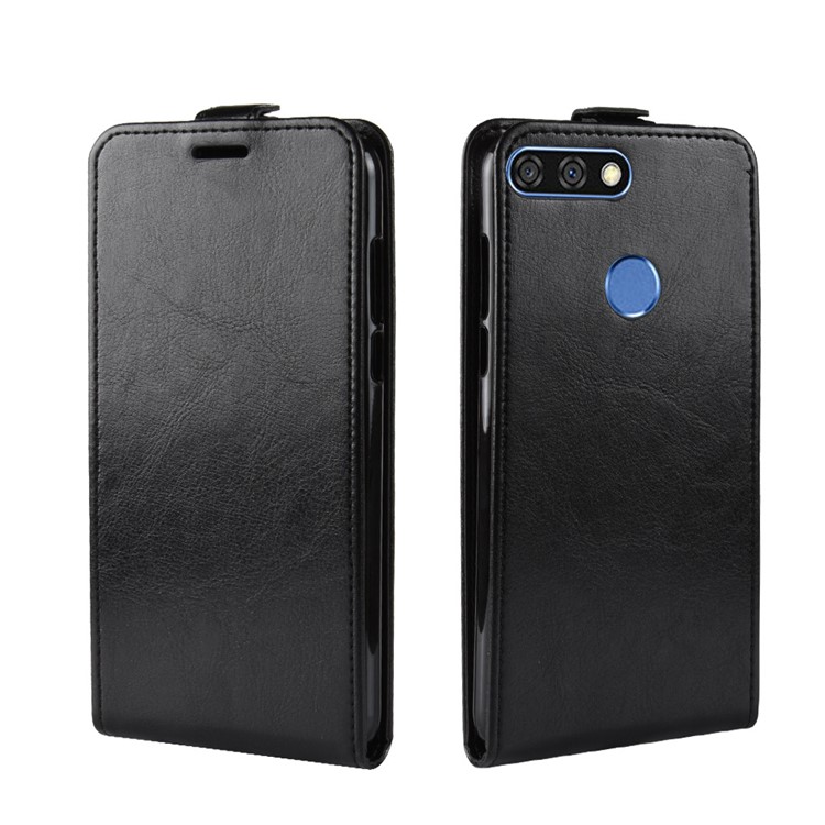For Huawei Honor 7C / Enjoy 8 Crazy Horse Texture Vertical Flip Leather Protection Case with Card Slot - Black-2