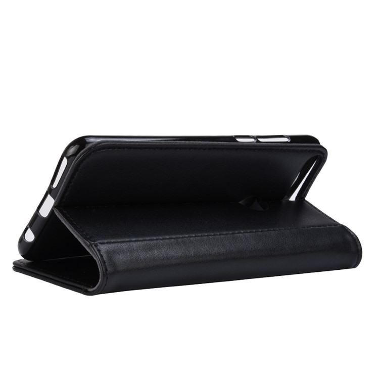 Genuine Split Leather Wallet Flip Stand Case Accessory for Huawei Honor 7C / Enjoy 8 - Black-7