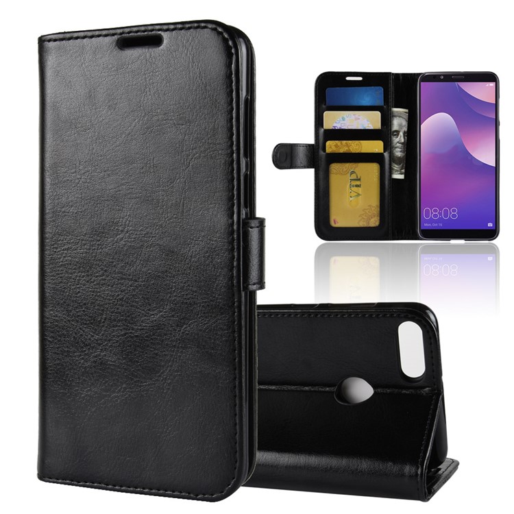 Crazy Horse Texture PU Leather Wallet Phone Case Cover for Huawei Y9 (2018) / Enjoy 8 Plus - Black-1
