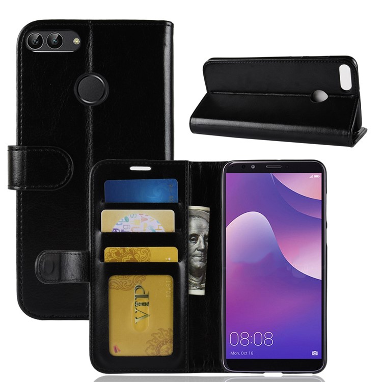 Crazy Horse Texture PU Leather Wallet Phone Case Cover for Huawei Y9 (2018) / Enjoy 8 Plus - Black-2