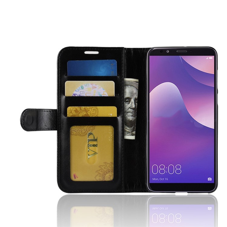Crazy Horse Texture PU Leather Wallet Phone Case Cover for Huawei Y9 (2018) / Enjoy 8 Plus - Black-6