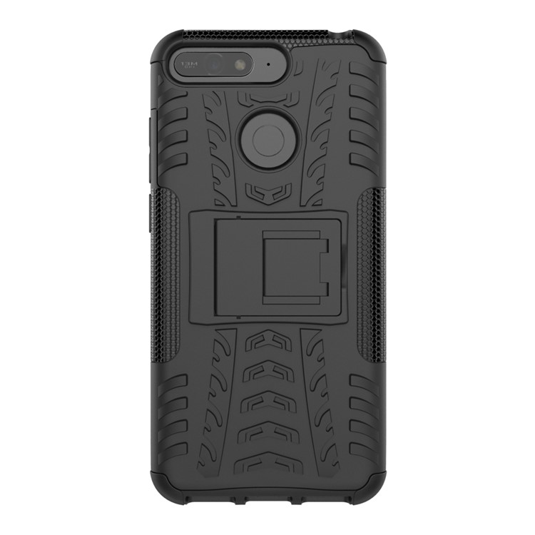 2-in-1 Tyre Pattern Kickstand PC + TPU Hybrid Case for Huawei Y6 (2018) / Honor 7A (without Fingerprint Sensor) - Black-10