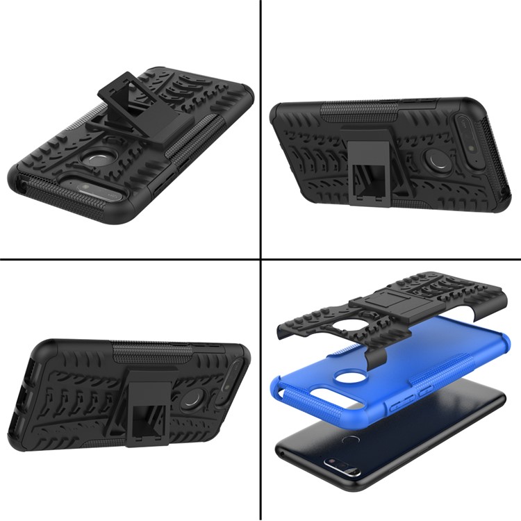 2-in-1 Tyre Pattern Kickstand PC + TPU Hybrid Case for Huawei Y6 (2018) / Honor 7A (without Fingerprint Sensor) - Black-11