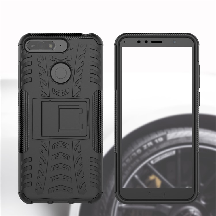 2-in-1 Tyre Pattern Kickstand PC + TPU Hybrid Case for Huawei Y6 (2018) / Honor 7A (without Fingerprint Sensor) - Black-12