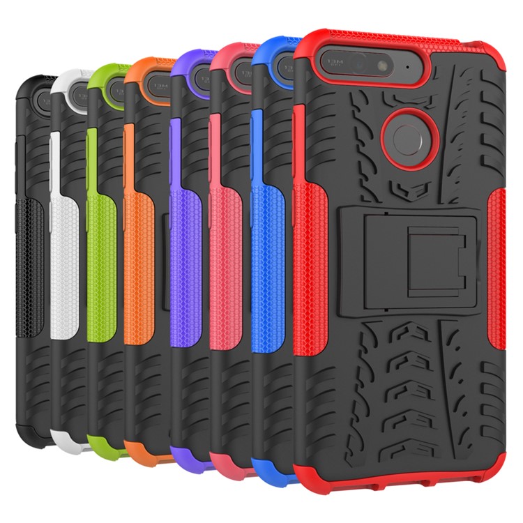 2-in-1 Tyre Pattern Kickstand PC + TPU Hybrid Case for Huawei Y6 (2018) / Honor 7A (without Fingerprint Sensor) - Black-13