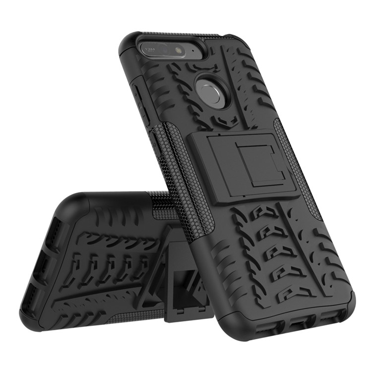 2-in-1 Tyre Pattern Kickstand PC + TPU Hybrid Case for Huawei Y6 (2018) / Honor 7A (without Fingerprint Sensor) - Black-2