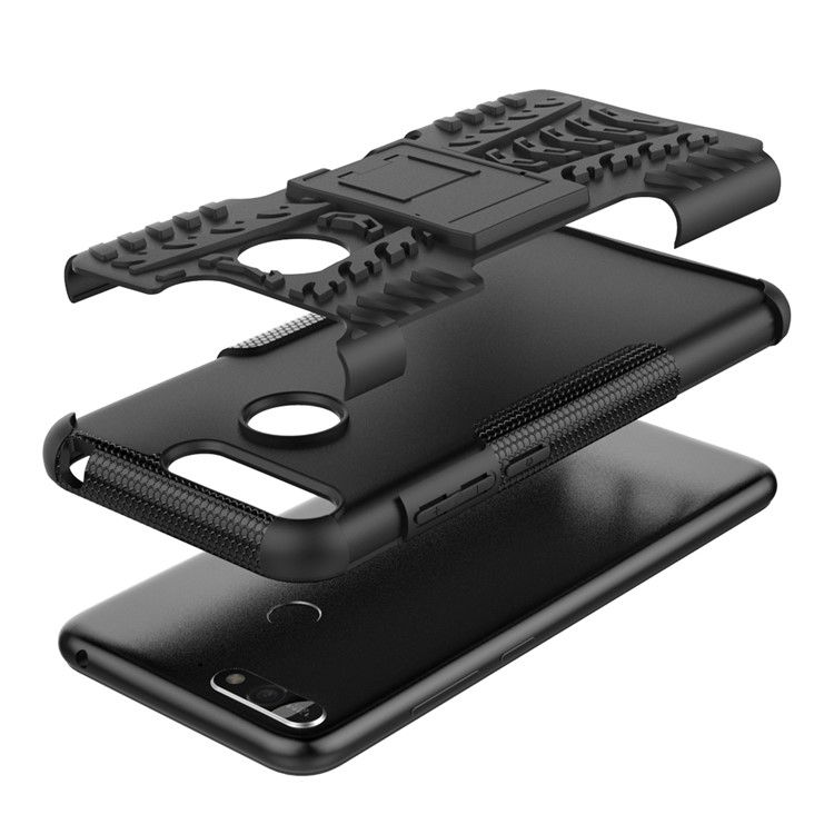 2-in-1 Tyre Pattern Kickstand PC + TPU Hybrid Case for Huawei Y6 (2018) / Honor 7A (without Fingerprint Sensor) - Black-3