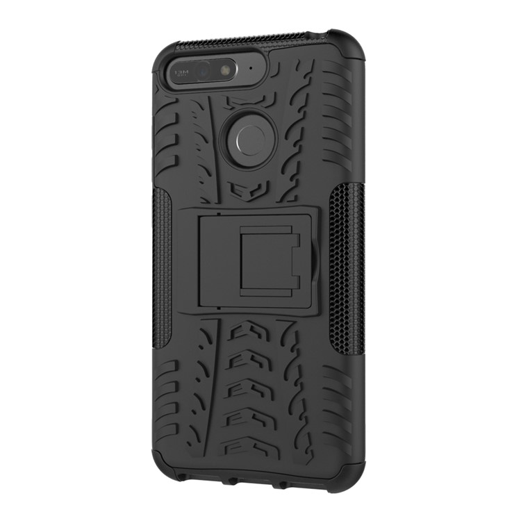 2-in-1 Tyre Pattern Kickstand PC + TPU Hybrid Case for Huawei Y6 (2018) / Honor 7A (without Fingerprint Sensor) - Black-9