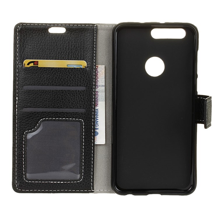 Litchi Skin PU Leather Stand Wallet Phone Casing for Huawei P Smart / Enjoy 7S - Black-3