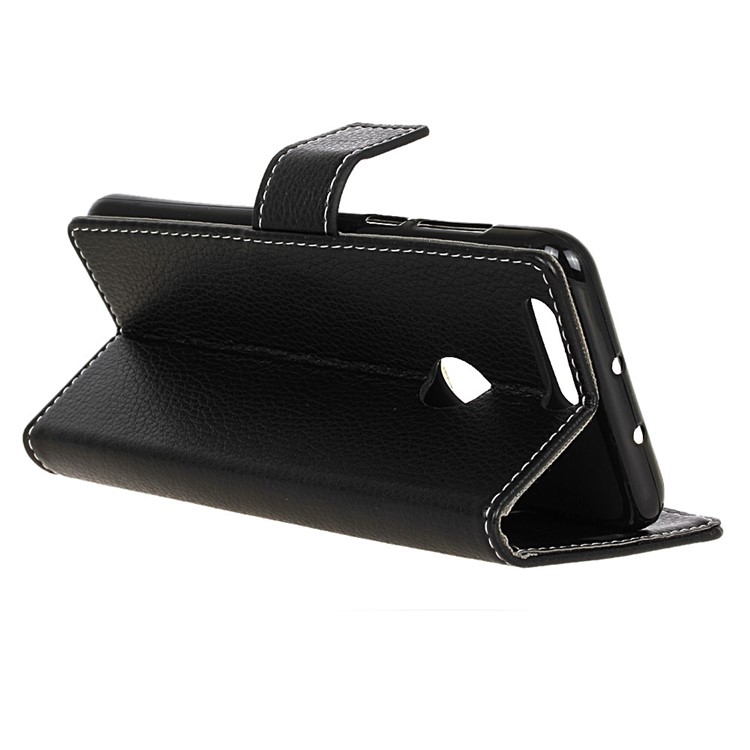 Litchi Skin PU Leather Stand Wallet Phone Casing for Huawei P Smart / Enjoy 7S - Black-5