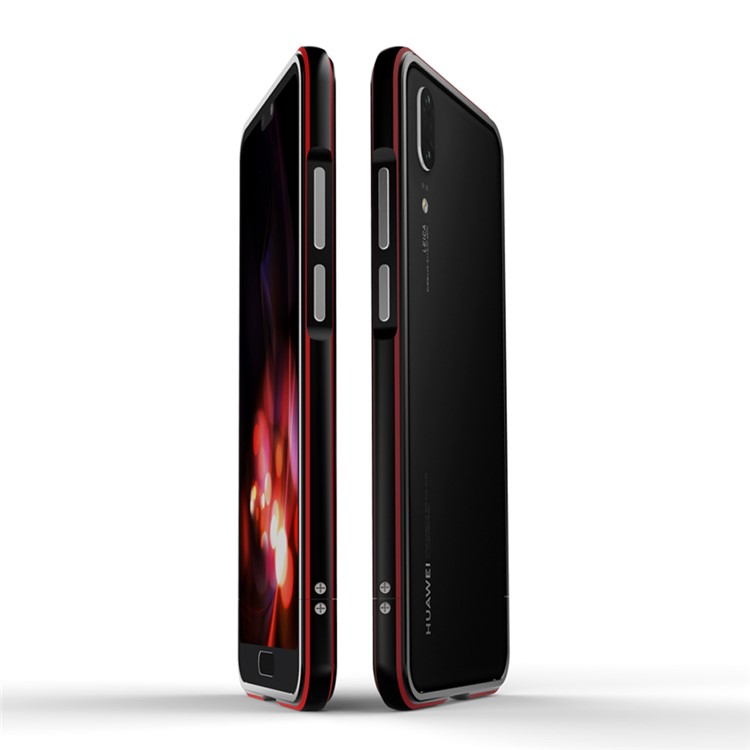 Screw Lock Electroplated Aluminium Alloy Bumper for Huawei P20 - Black / Red-1